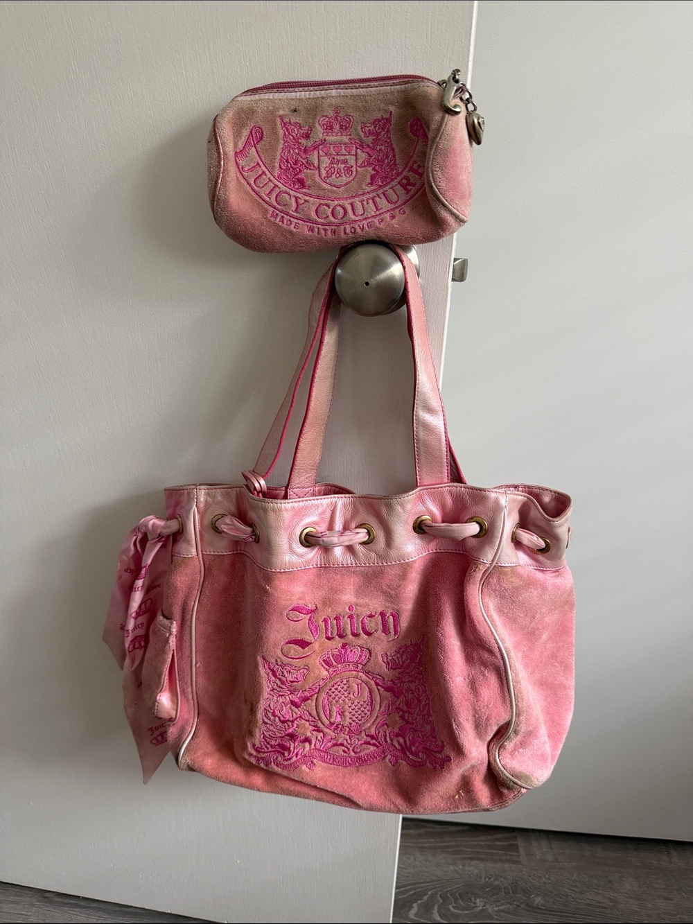 Juicy Couture Pink Suede Tote with Matching Pouch